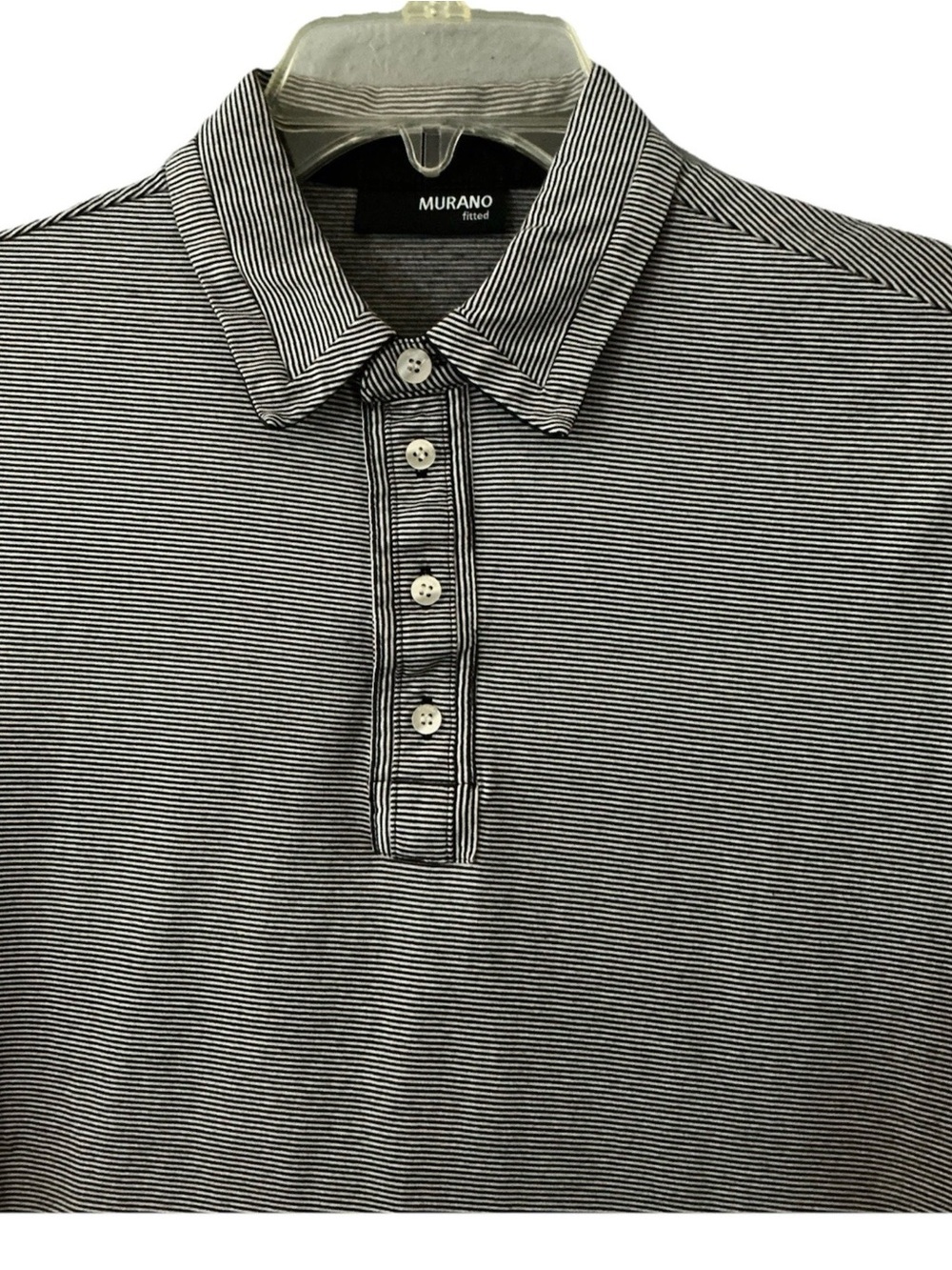 Murano Men’s Black & White Micro-Striped Polo